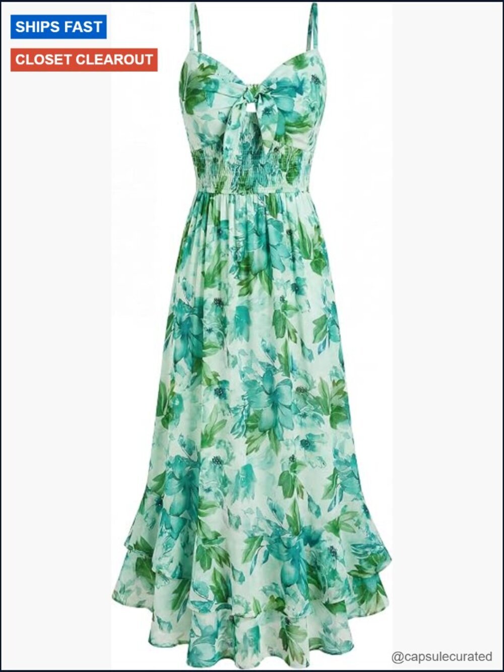 Maxi Floral Sundress with Pockets Boho Beach Casual Spaghetti Strap